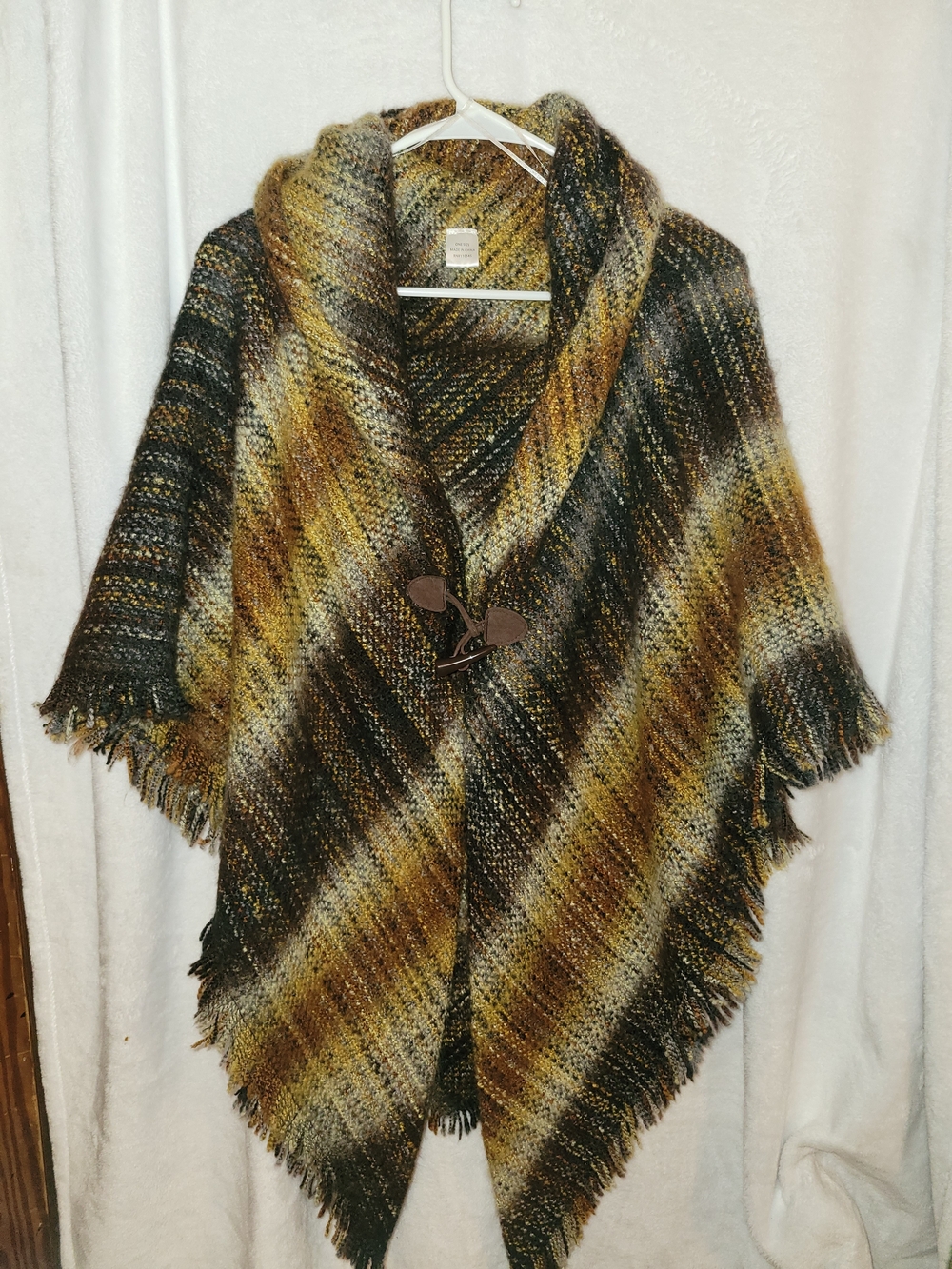 Women's Knit Striped Fringe Shawl Wrap One Size Brown Black Beige